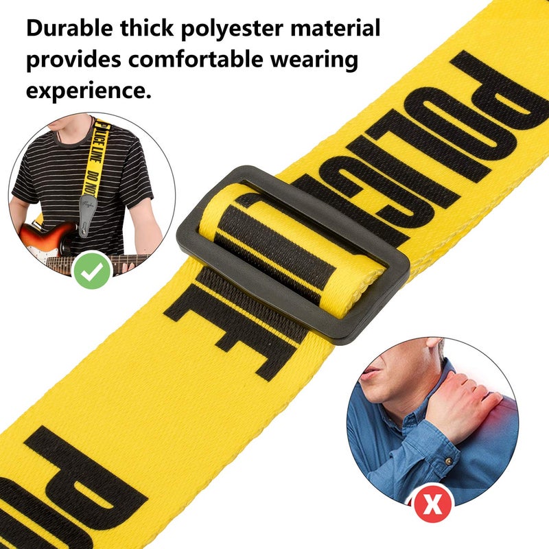 Rinastore Guitar Strap Yellow POLICE LINE Includes Strap Button & 2 Strap Locks Shoulder Straps For Bass, Electric & Acoustic Guitars2 - Image 4